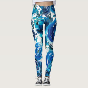 Blaue Indigo Blumen Floral Elegant Shabby Chic Leggings