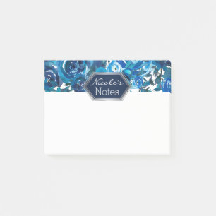 Blaue Indigo-BlumenBlumenelegante Chic-Hochzeit Post-it Klebezettel