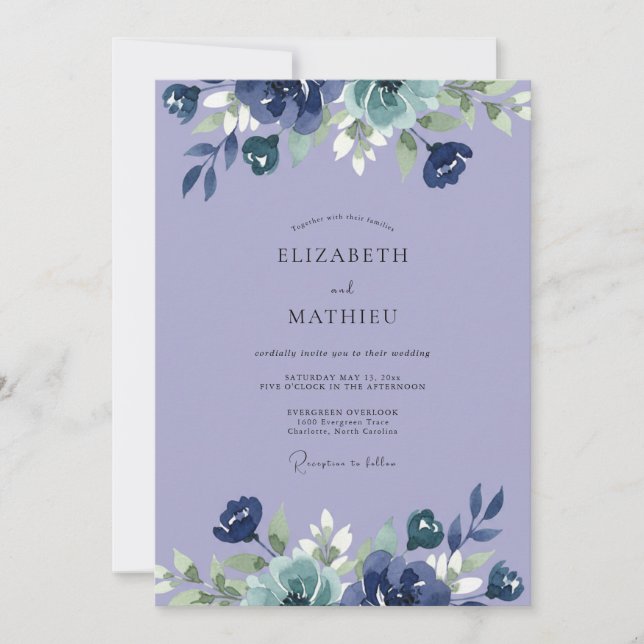 Blaue Indigo-Hochzeit Einladung (Vorderseite)