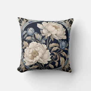 Blaue Indigo-Pfingstrose Blumenmuster Kissen