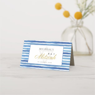 BLAUE INDIGO WASSERCOLOR STRIPEN BAR BAT MITZVAH PLATZKARTE