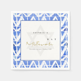 BLAUE INDIGO WATERCOLOR ZICKZACK BAR BAT MITZVAH SERVIETTE