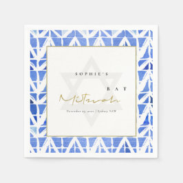 BLAUE INDIGO WATERCOLOR ZICKZACK BAR BAT MITZVAH SERVIETTE