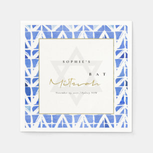BLAUE INDIGO WATERCOLOR ZICKZACK BAR BAT MITZVAH SERVIETTE