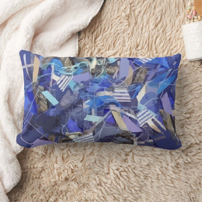 Blaue Indigostreifen, grau, abstrakte geometrische Lendenkissen (Decke)