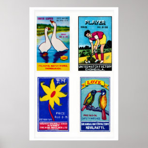 Blaue indische Streichholzschachtel-Etiketten Gitt Poster