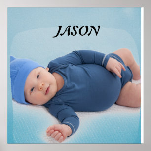 Blaue individuelle personalisierte Baby-Jungen-Fot Poster