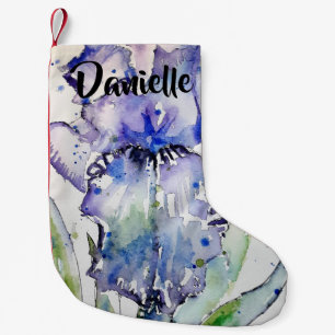 Blaue Iris-Aquarell-Blumen-Blumen-Name-Socken Kleiner Weihnachtsstrumpf