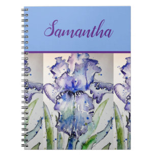 Blaue Iris-Aquarell-Blumen-Kunst-Notizbuch Notizblock