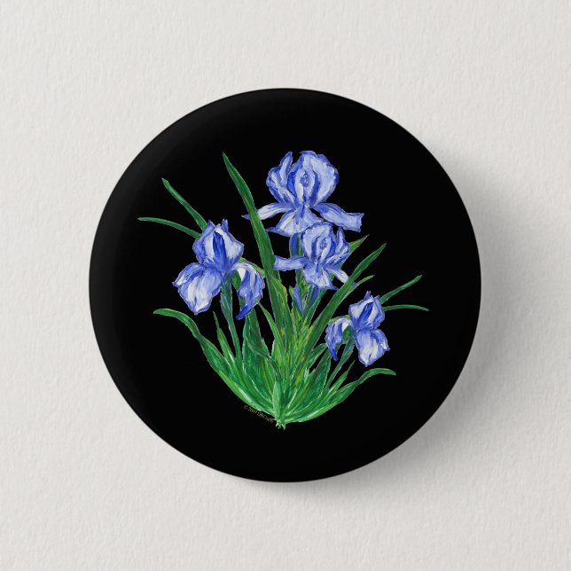 Blaue Iris auf Schwarzem Button (Vorderseite)
