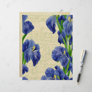 Blaue Iris-Blume Vintages ephemeres Muster Briefbogen