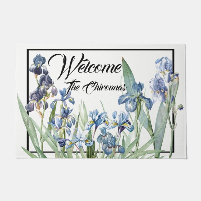 Blaue Iris-Blumen-Garten-Willkommens-Fußmatte Fußmatte (Vorderseite)