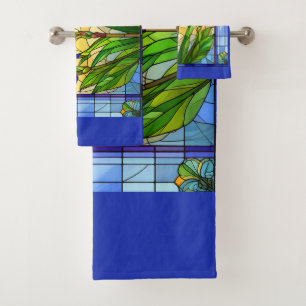Blaue Iris-Blumen-Glasmalerei-Handtuch-Set Badhandtuch Set