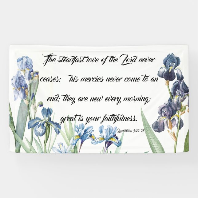 Blaue Iris-Blumen-Gott-Liebe-christliche Fahne Banner (Horizontal)