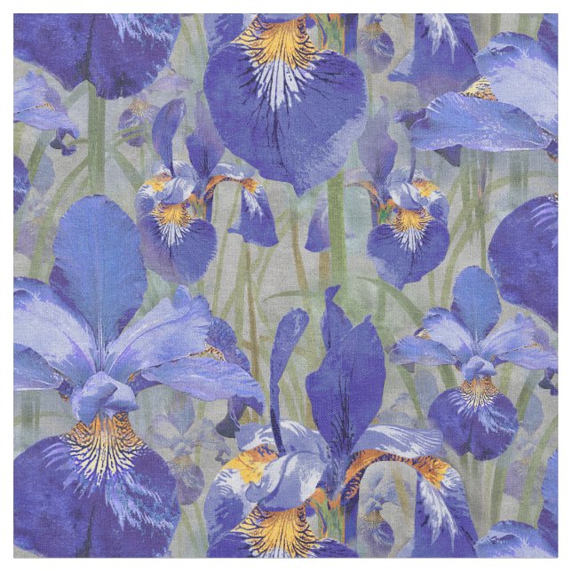 Blaue Iris-Blumenmuster Stoff (Nahaufnahme)