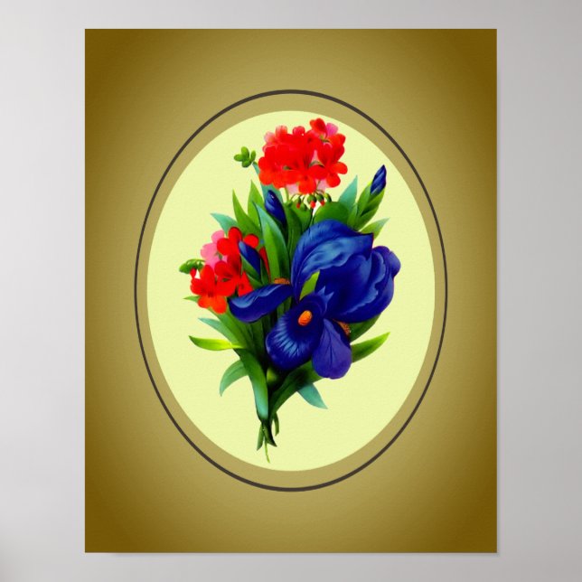 Blaue Iris-Blumenstrauß-Blumenkunst Poster (Vorne)