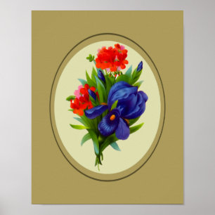 Blaue Iris-Blumenstrauß-Blumenkunst Poster