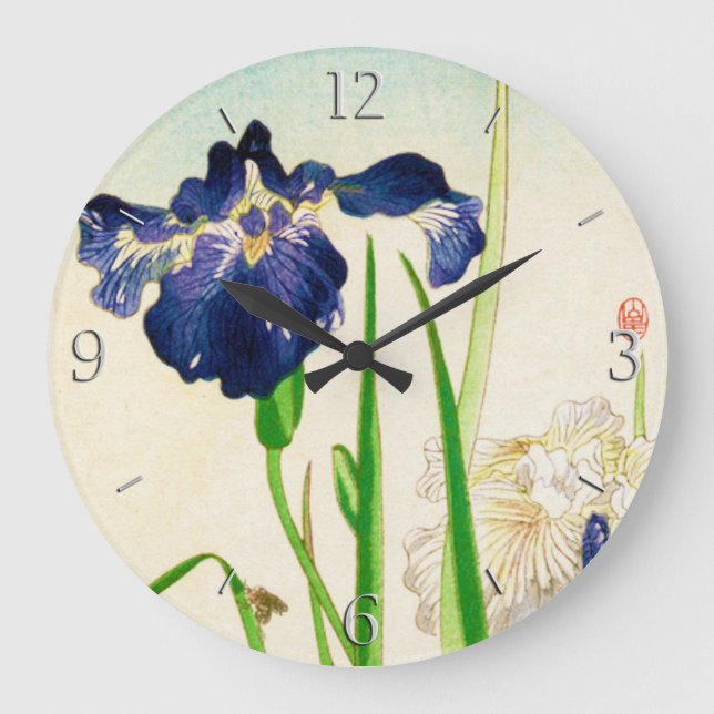 Blaue Iris - japanischer Aquarelldruck Große Wanduhr (Vorderseite)