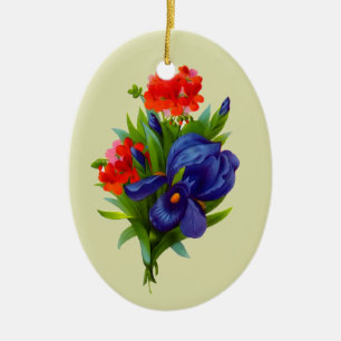 Blaue Iris-rote Blumen-Kunst-Verzierung Keramikornament