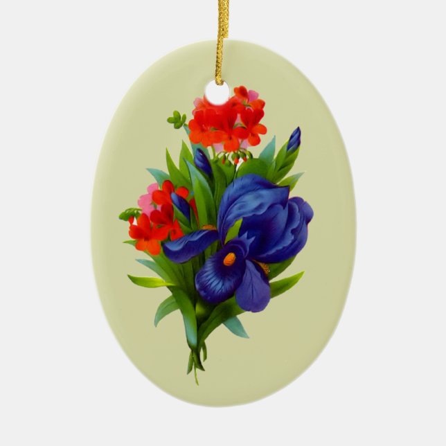 Blaue Iris-rote Blumen-Kunst-Verzierung Keramikornament (Vorne)
