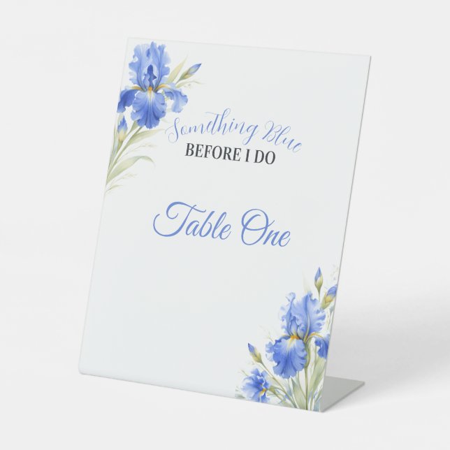 Blaue Iris Something Blue Brautparty-Tischnummer Sockelschild (Vorderseite)