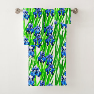 Blaue Iris-Wasserfarbenmuster Badhandtuch Set