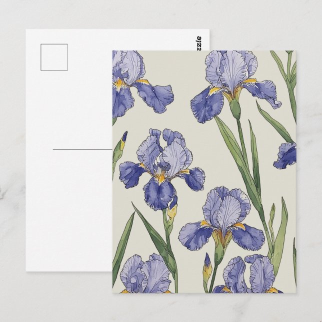 Blaue Irisblüten Postkarte (Vorne/Hinten)