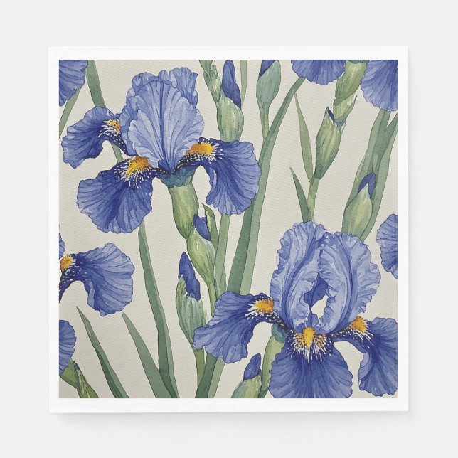 Blaue Irisblüten Serviette (Vorderseite)