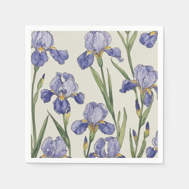 Blaue Irisblüten Serviette (Vorderseite)