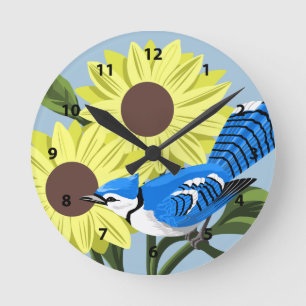 Blaue Jay-Bird-Uhr Runde Wanduhr