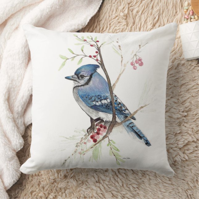 Blaue Jay Bird Wasserfarben Art Throw Kissen (Decke)