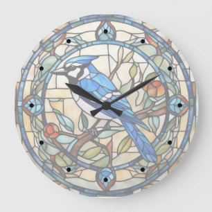 Blaue Jay-festgehaltene Glass Bluejay-Vogeluhr Große Wanduhr