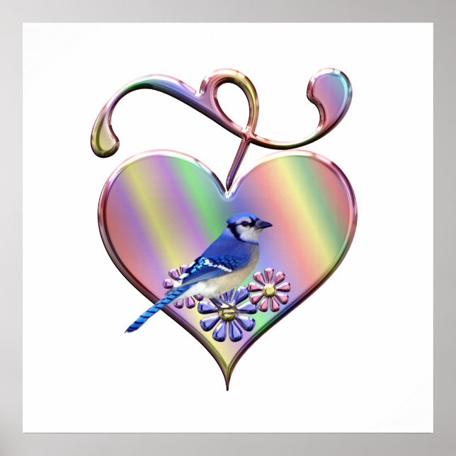 Blaue Jay im Hübschen Herzen Poster (Vorne)