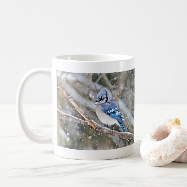 Blaue Jay im Schneesturm Tasse (Mit Donut)