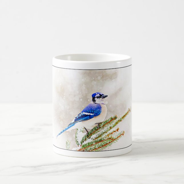 Blaue Jay im Winter Kaffeetasse (Mittel)