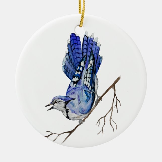 Blaue Jay Keramik Ornament (Vorne)