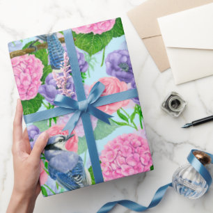 Blaue Jay und Blume, Aquarellmuster, Packung Geschenkpapier