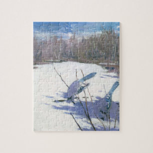 Blaue Jay Vögel in einer Winterlandschaft Puzzle