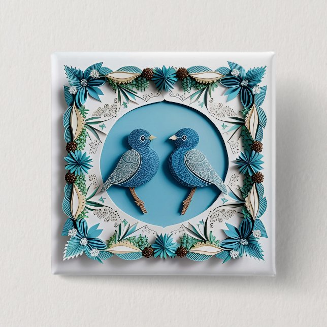 Blaue Jay Vogelpapier Art Button (Vorderseite)