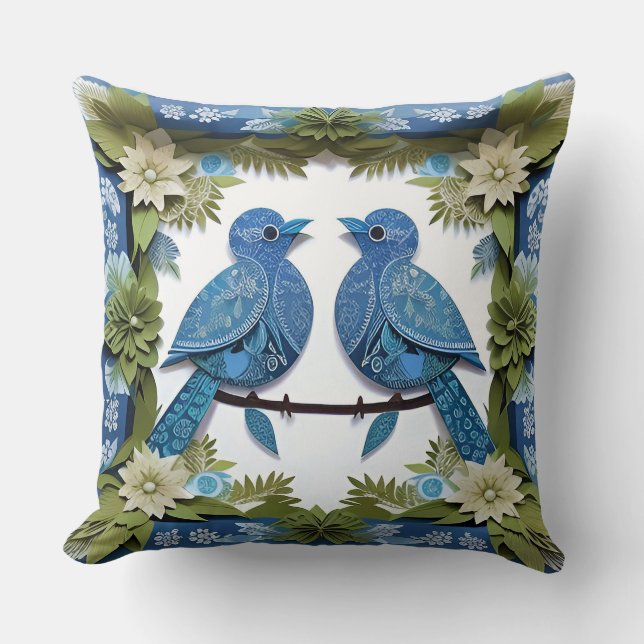 Blaue Jay Vogelpapier Art Kissen (Vorderseite)