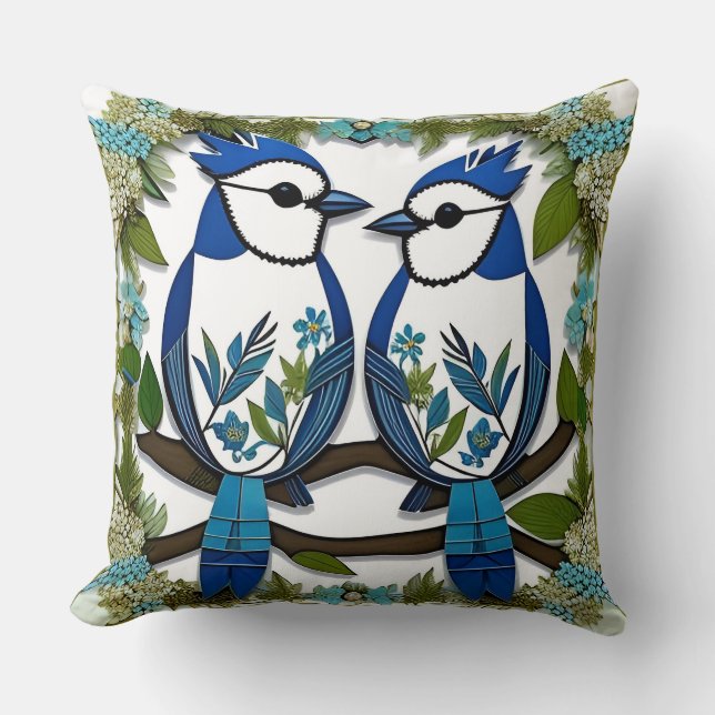 Blaue Jay Vogelpapier Art Kissen (Vorderseite)