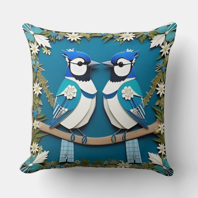 Blaue Jay Vogelpapier Art Kissen (Vorderseite)
