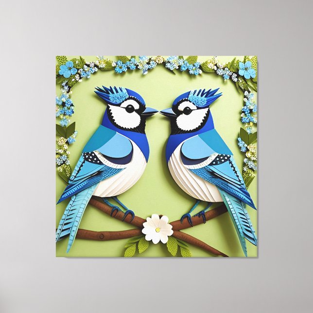 Blaue Jay Vogelpapier Art Leinwanddruck (Vorderseite)