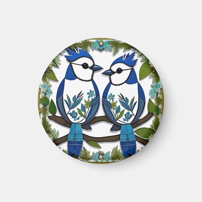 Blaue Jay Vogelpapier Art Magnet (Vorne)
