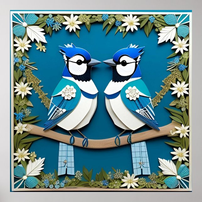 Blaue Jay Vogelpapier Art Poster (Vorne)