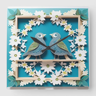Blaue Jay Vogelpapier Art Quadratische Wanduhr