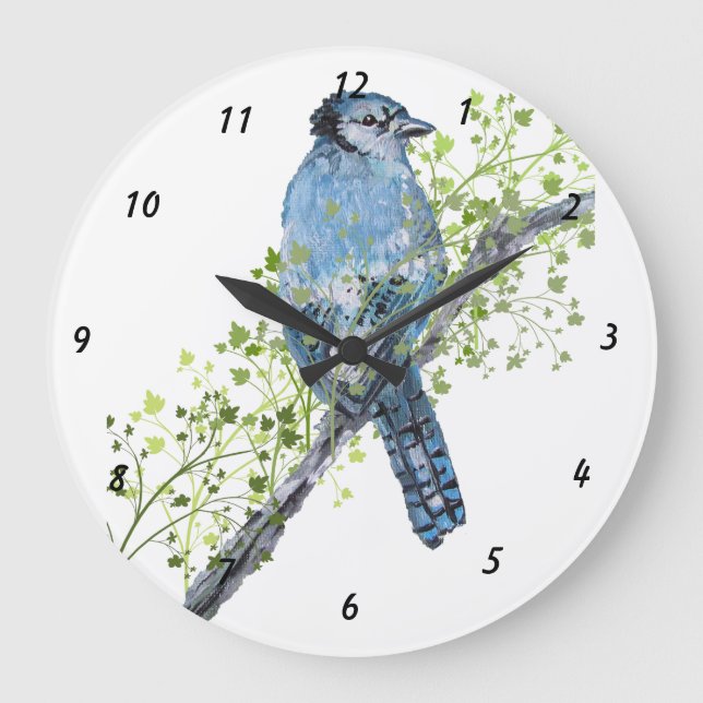 Blaue Jay-Wand-Uhr Große Wanduhr (Vorderseite)