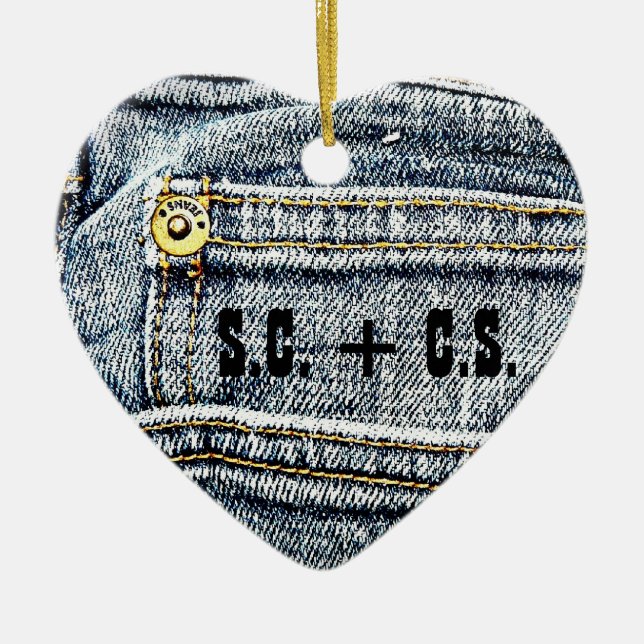 Blaue Jean-Denim-Tasche - personifizieren Sie sie! Keramik Ornament (Vorne)