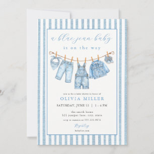 Blaue Jeans Baby Baby Shower Wäscheleine Denim Einladung