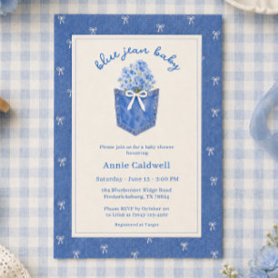 Blaue Jeans Baby Denim Weiße Schleife Baby Shower Einladung